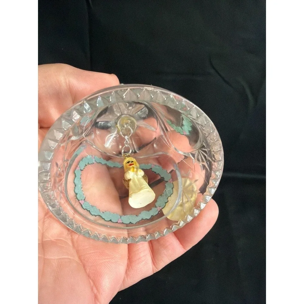 Vintage Artmark Crystal Christmas Bell Holly Wreath and Praying Angel Clapper